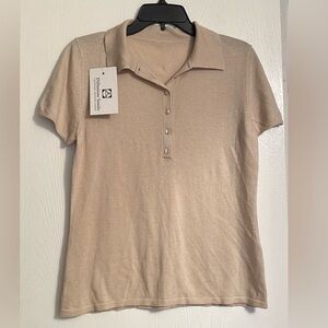 Buttoned Pearl Short Sleeve Collared Silk Cashmere Cream Women Top Small NWT